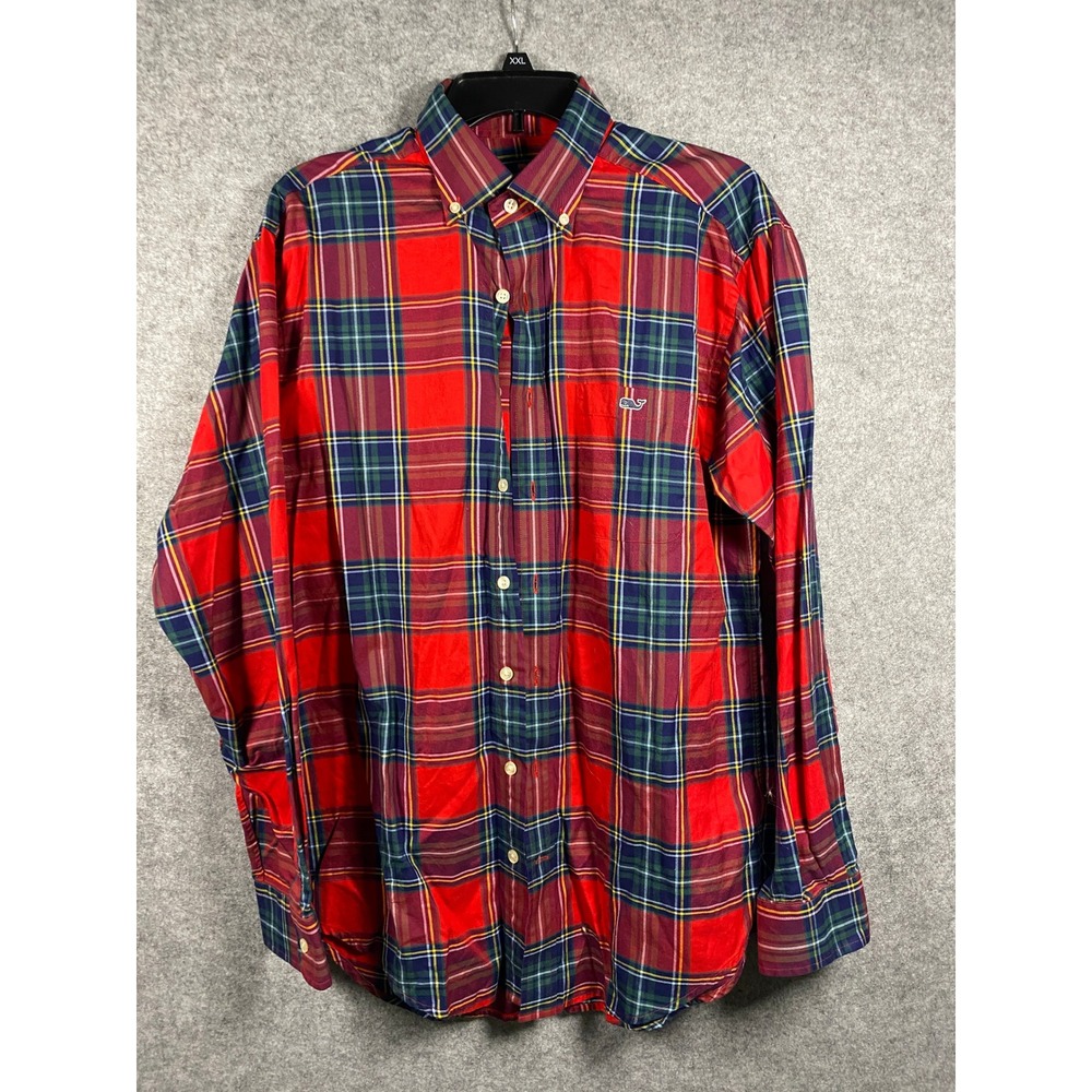Vineyard Vines Classic Fit Tucker Shirt Mens Medium Red Blue Plaid Button Down